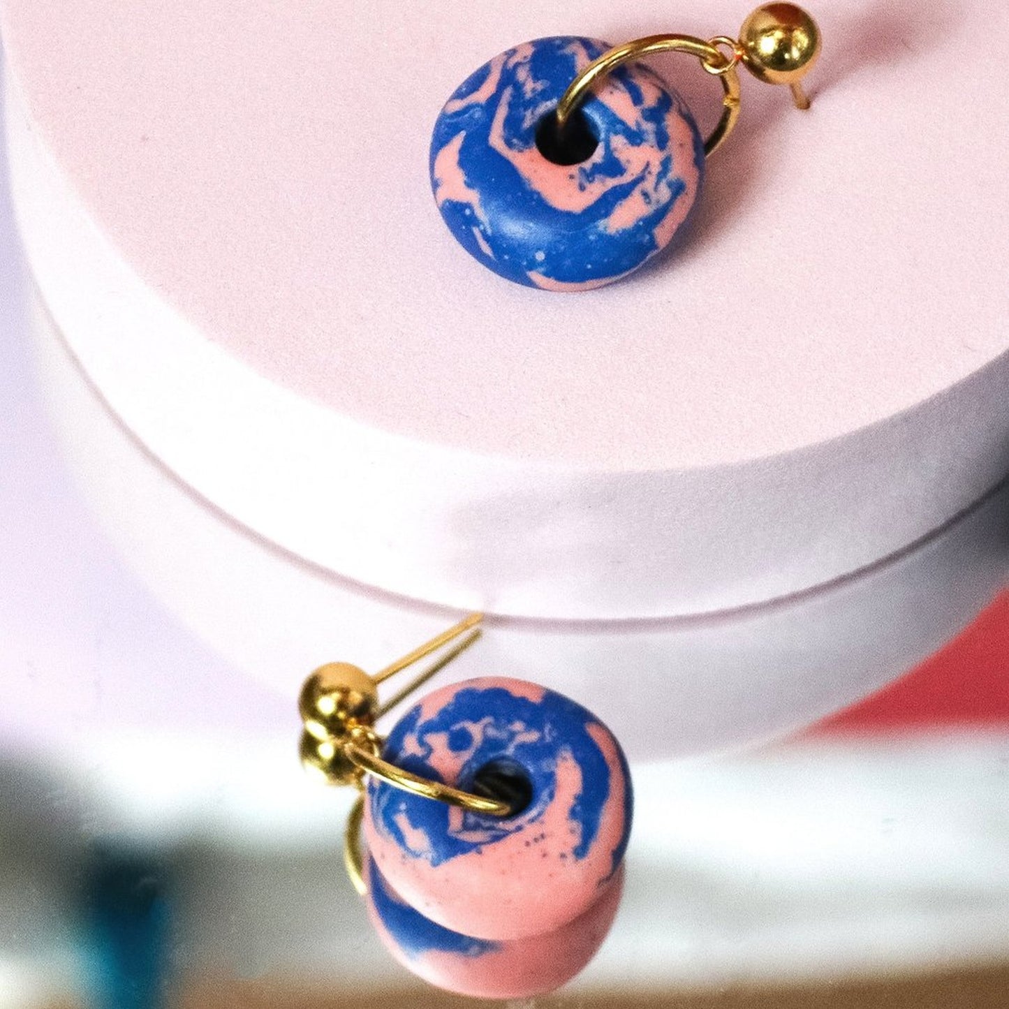 Jesmonite Pink And Blue Mini Doughnut Earrings