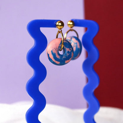 Jesmonite Pink And Blue Mini Doughnut Earrings