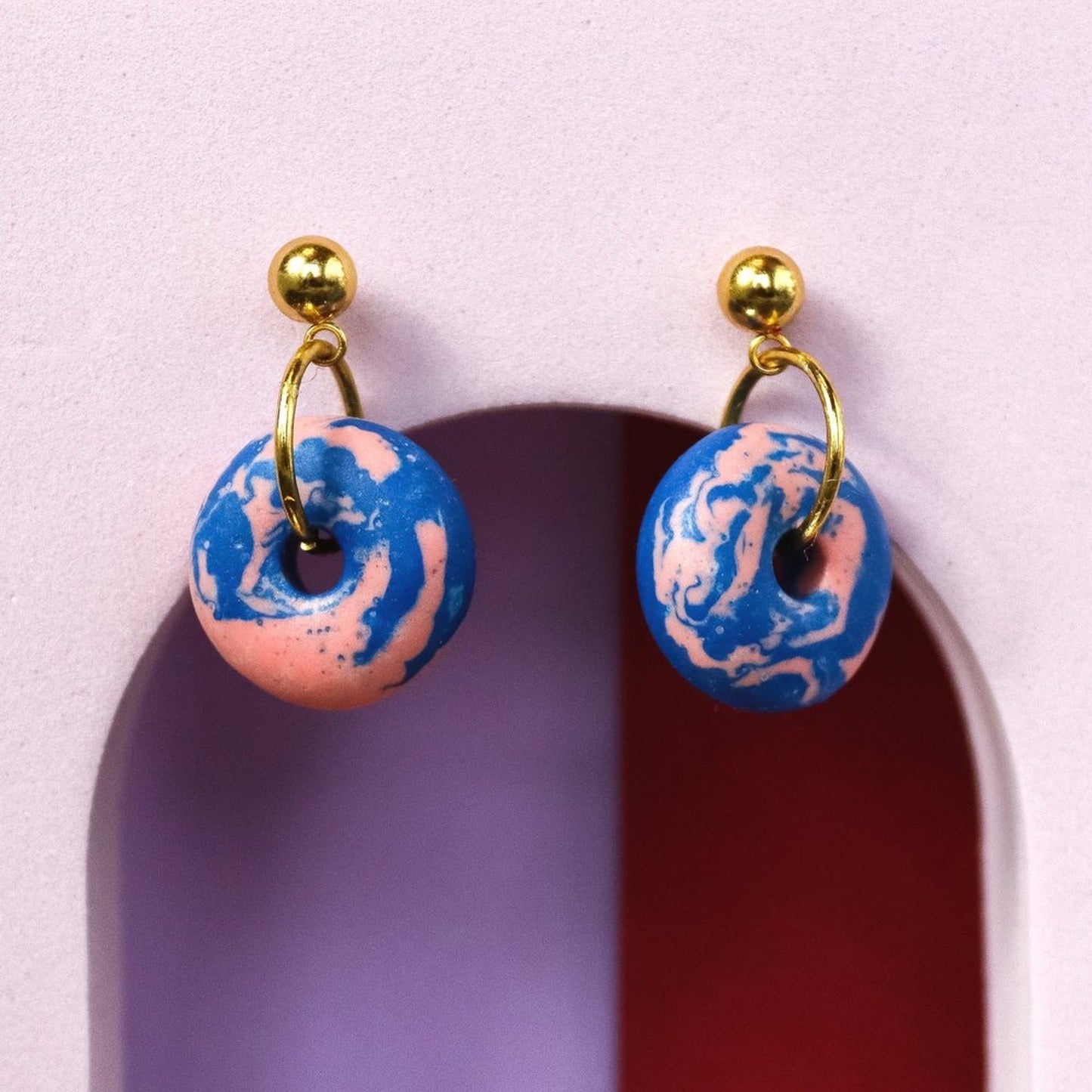 Jesmonite Pink And Blue Mini Doughnut Earrings