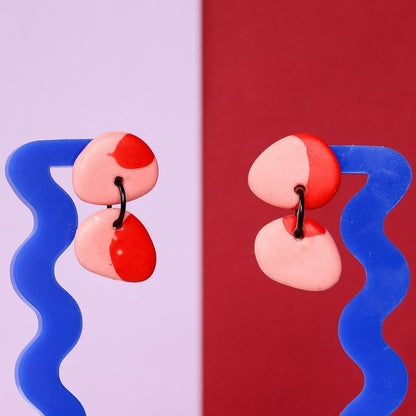 Jesmonite Mismatch Pebble Earrings In Pink And Red