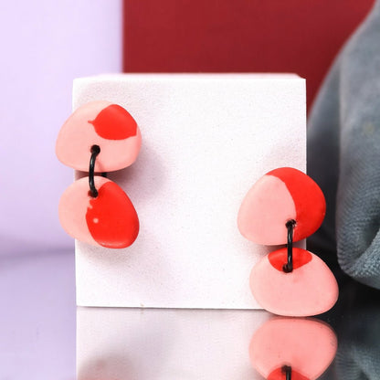 Jesmonite Mismatch Pebble Earrings In Pink And Red