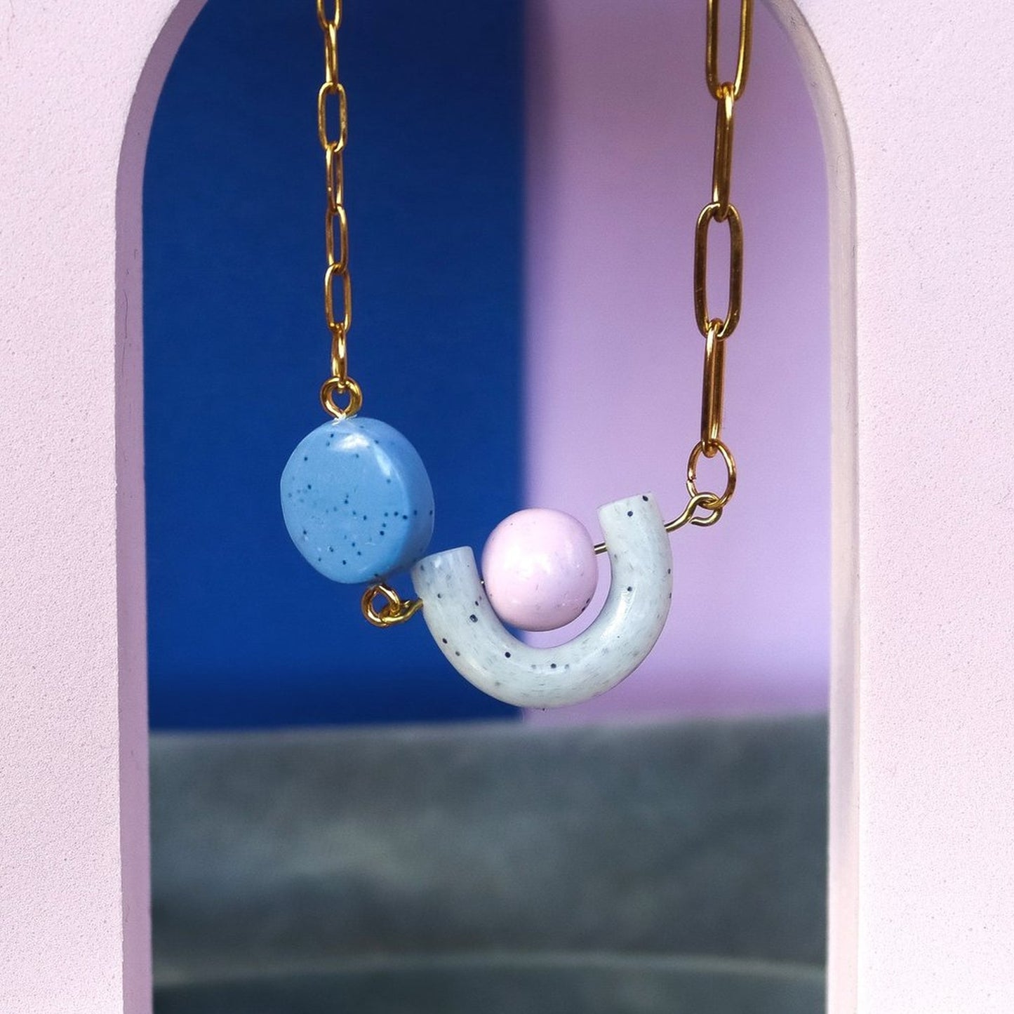 Pink And Blue Fiddle Necklace