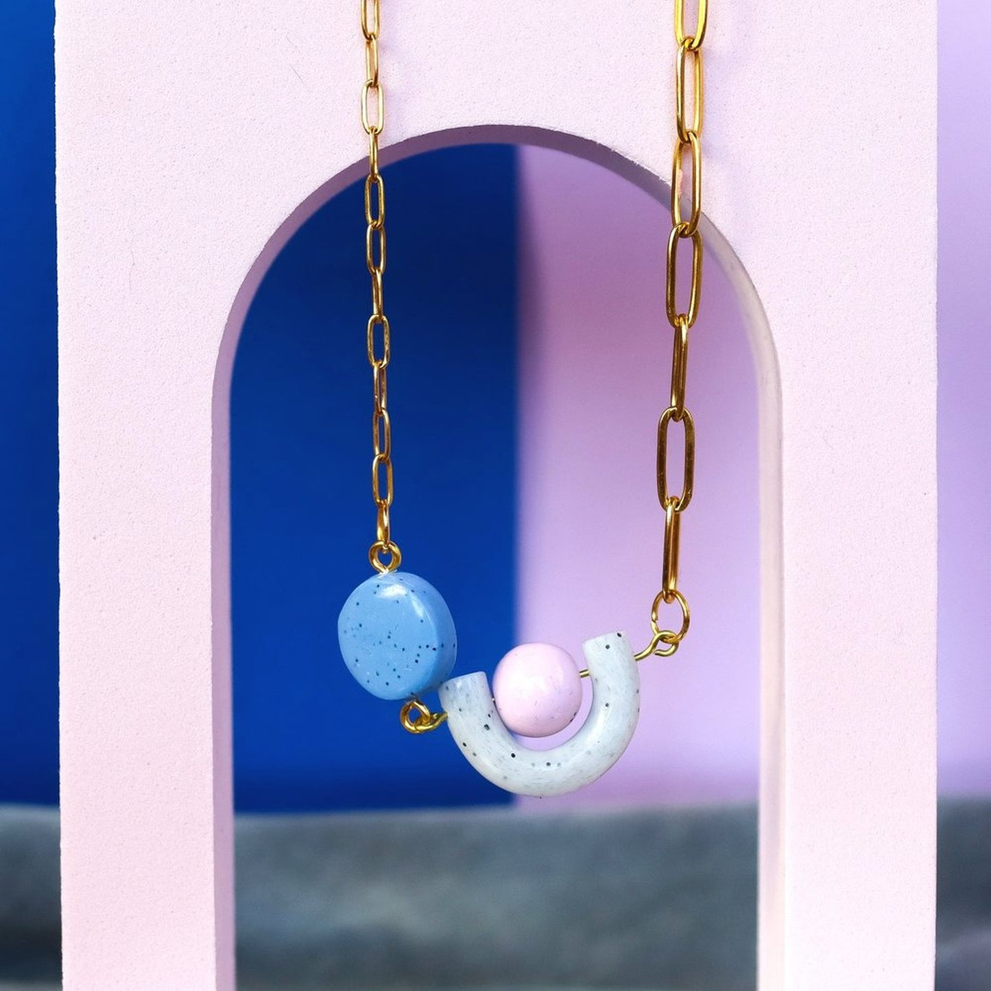 Pink And Blue Fiddle Necklace