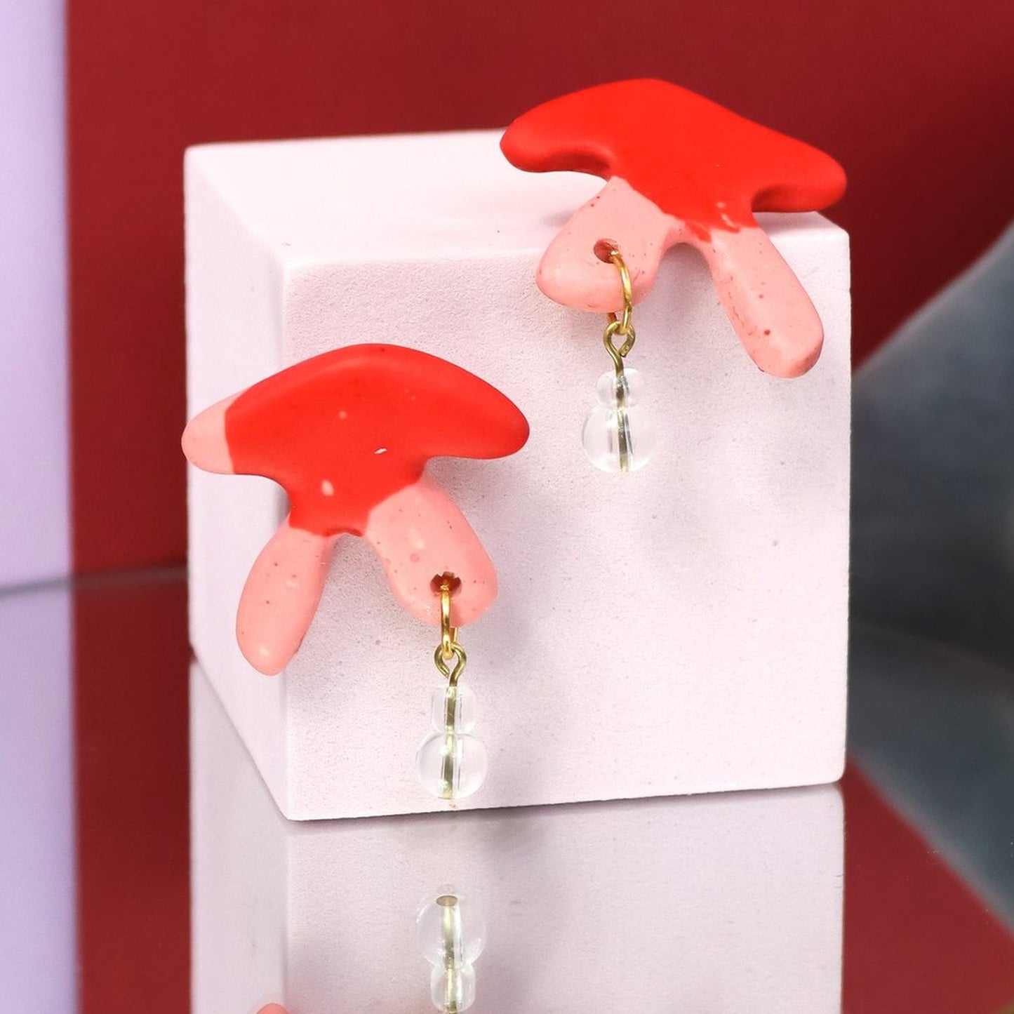 Pink And Red Jesmonite Coral Studs