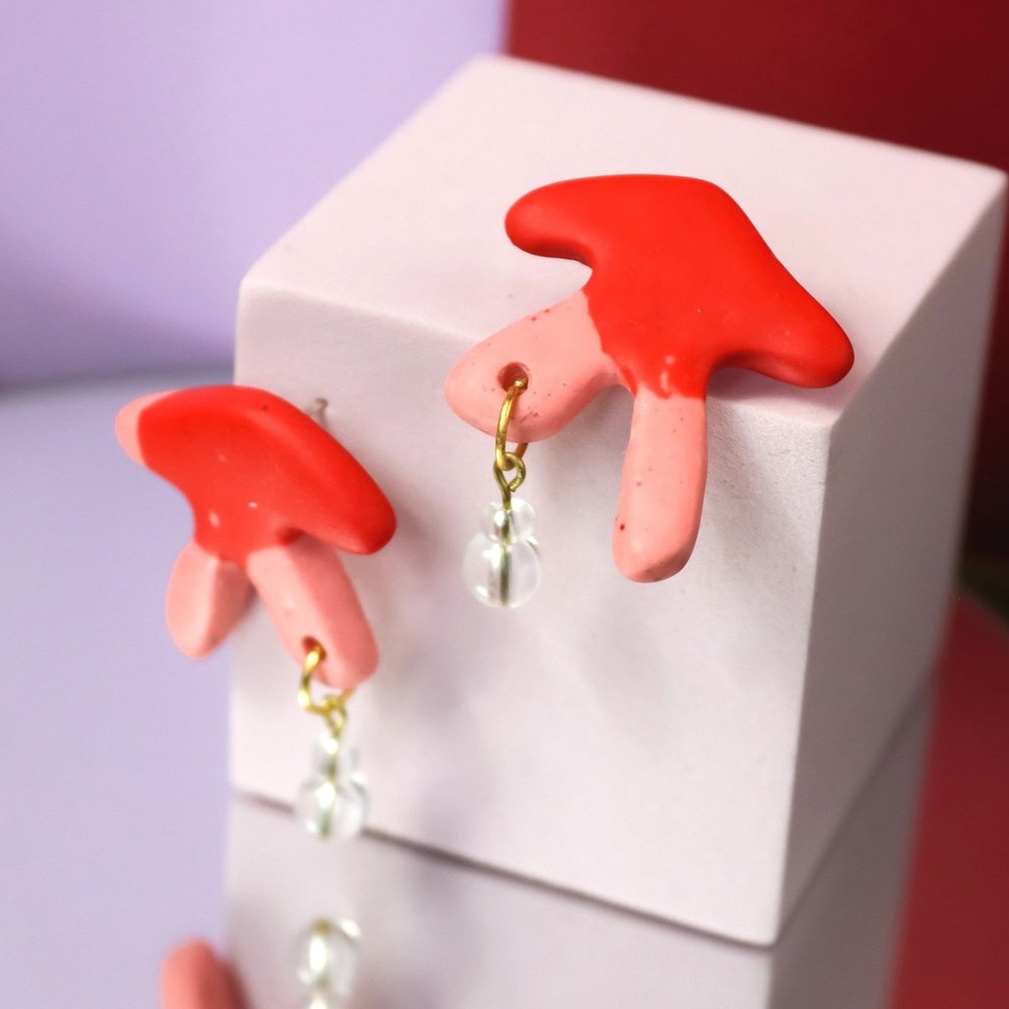 Pink And Red Jesmonite Coral Studs