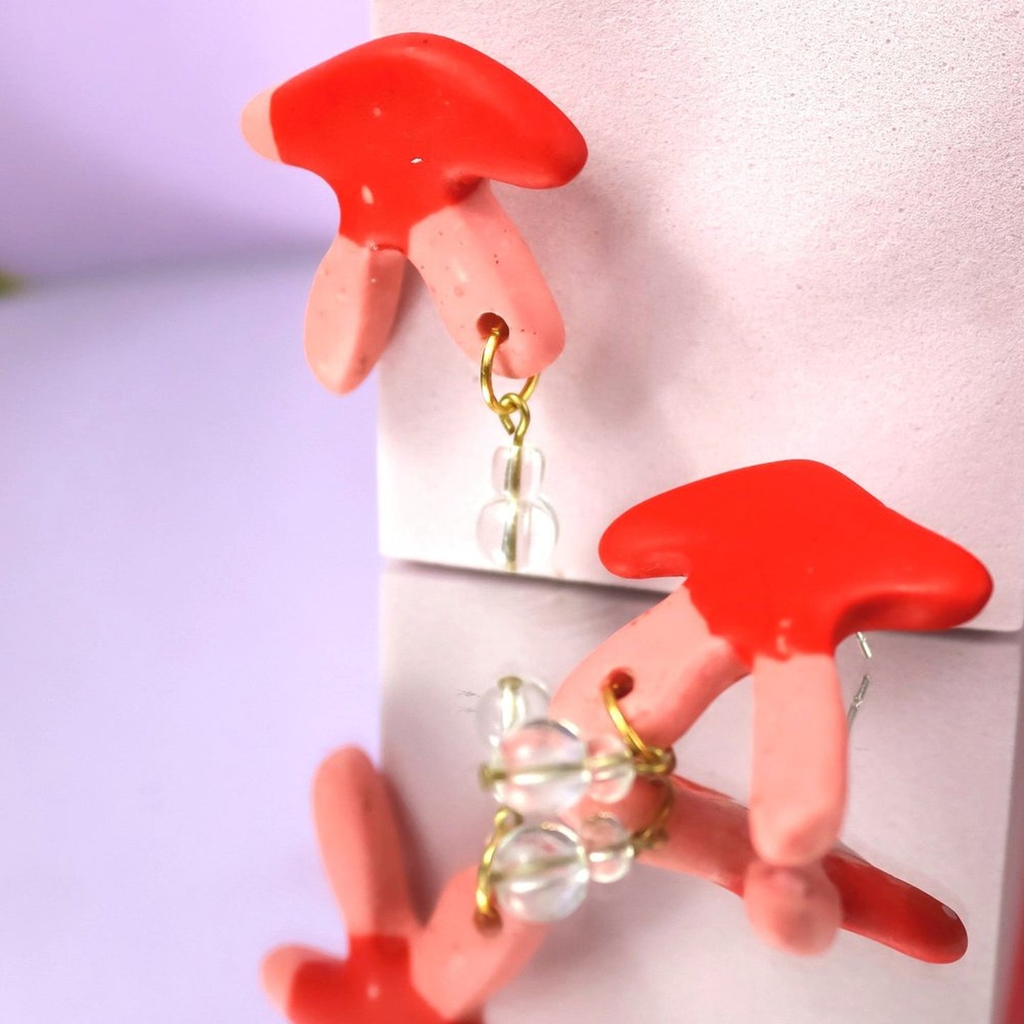 Pink And Red Jesmonite Coral Studs