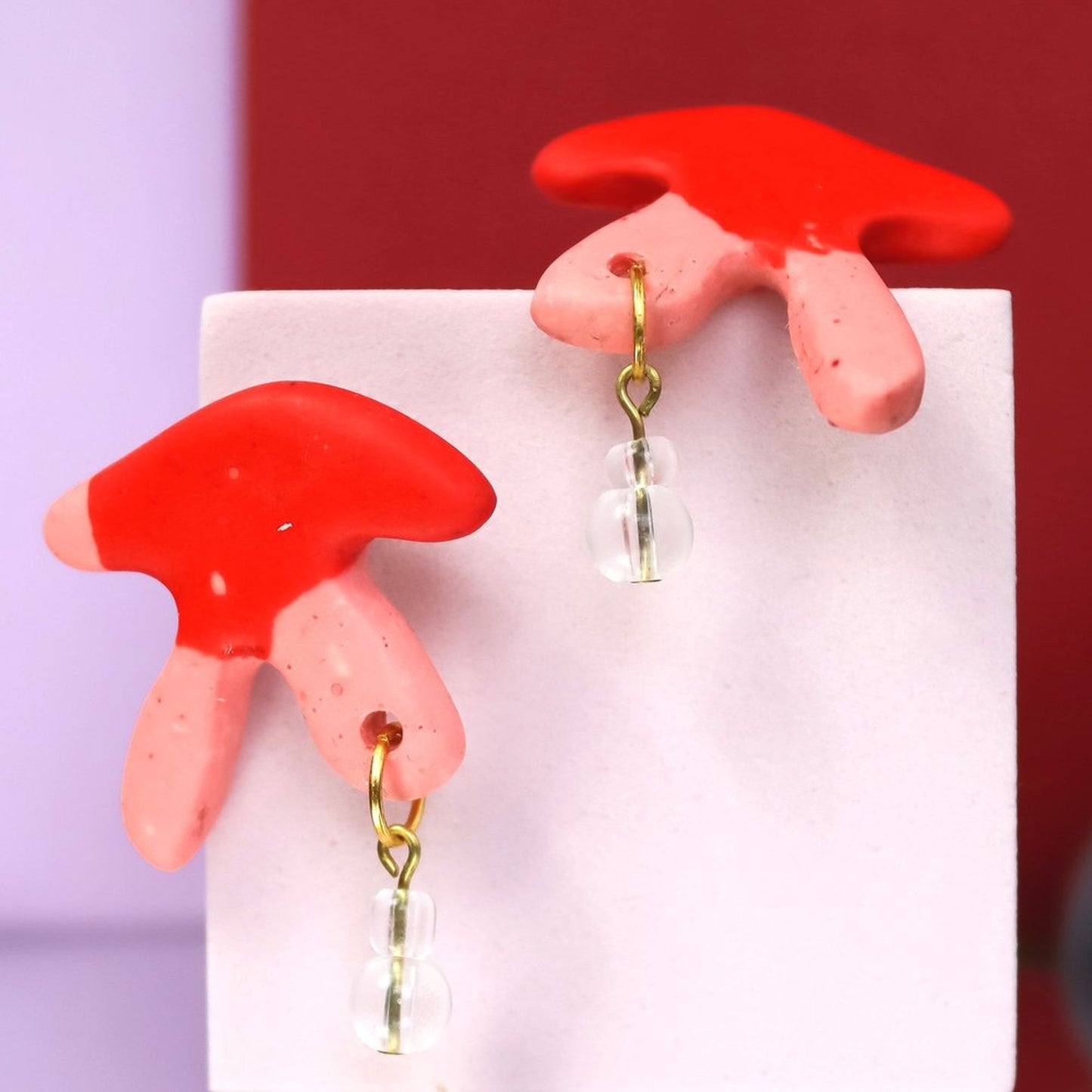 Pink And Red Jesmonite Coral Studs